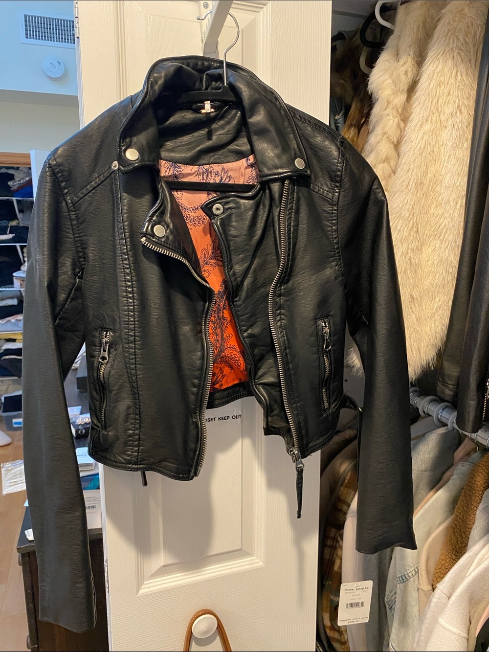 Free People Black Faux Leather Moto Jacket Size XS